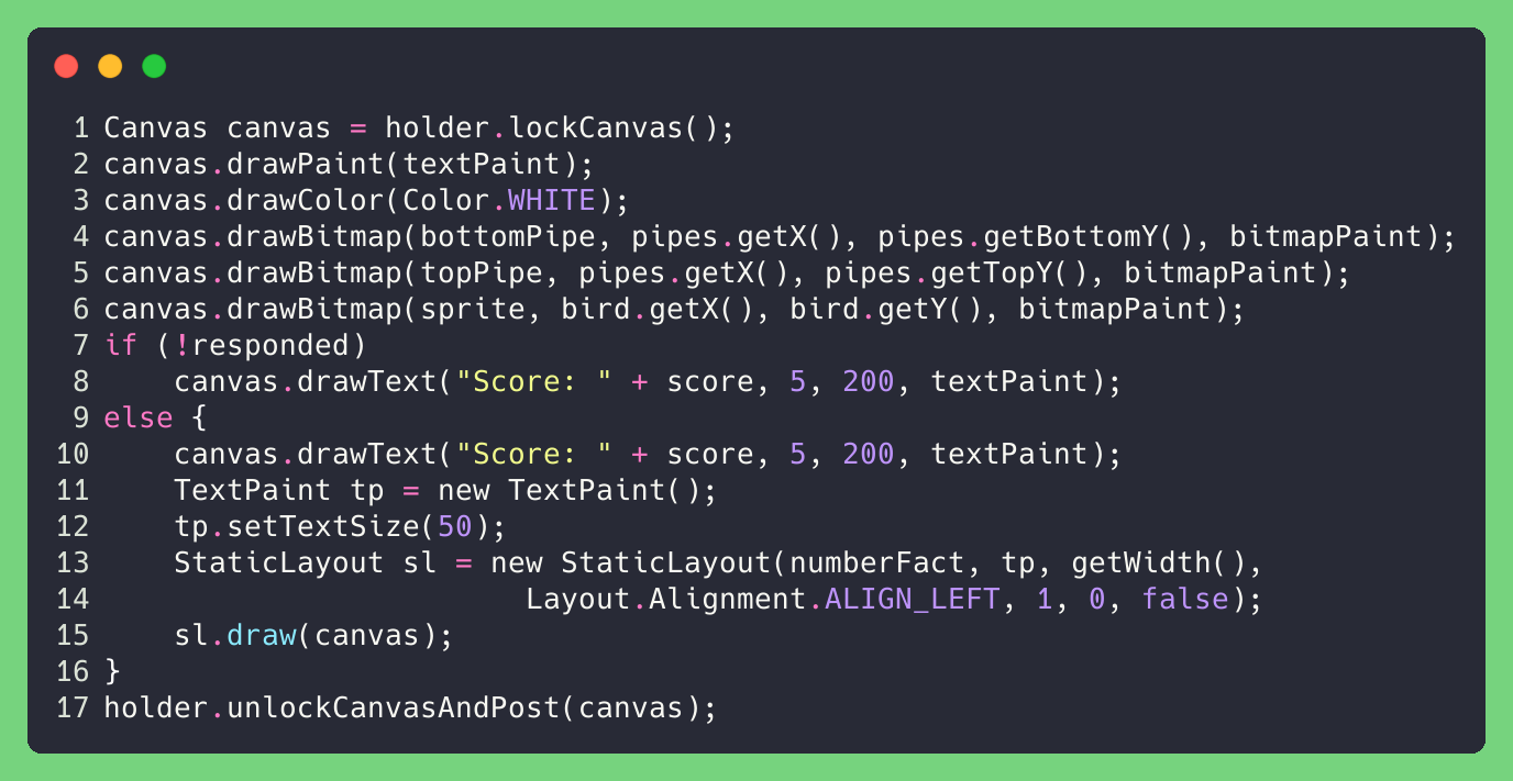 Java code for a game drawing method. Sign up for AP Computer Science and Java tutoring from alumni of TJ, the #1 high school in the nation!